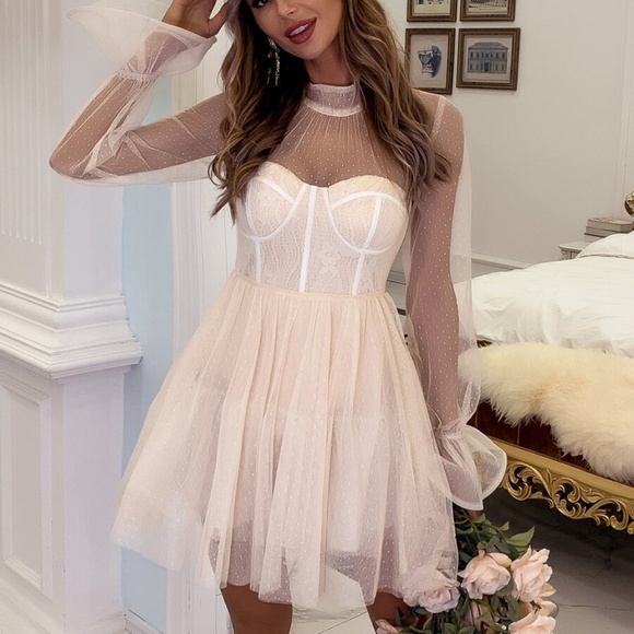 Dresses & Skirts - polka dot mesh sheer sleeve ruffle party dress
